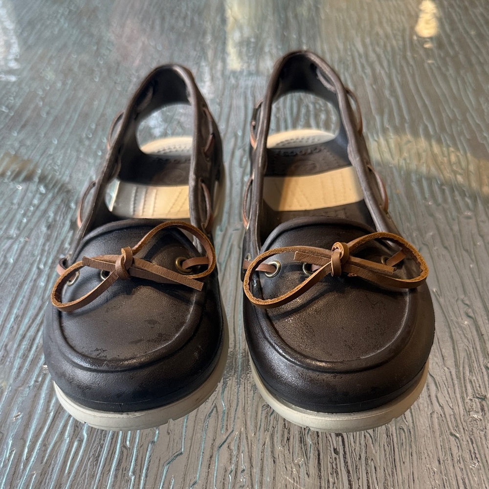 CROCS Black Slingback Clog Mules with Brown Bow